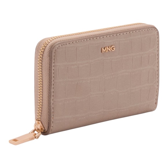 Mango Medium Croc-Effect Wallet – Sand Faux Leather, Triple Compartment, NWT - Picture 1 of 5